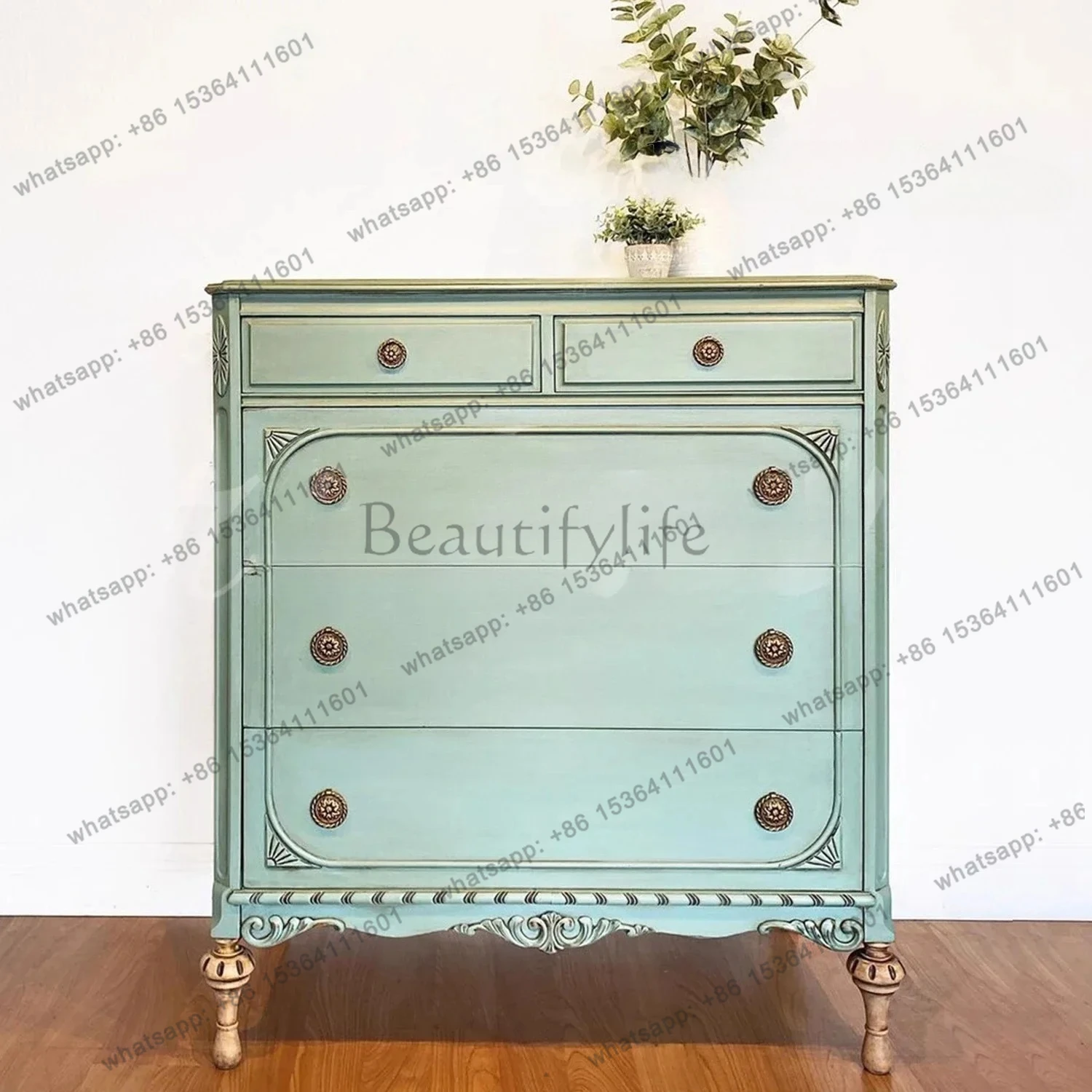 

55French country solid wood chest bedroom small apartment bedside storage American retro household clothing locker