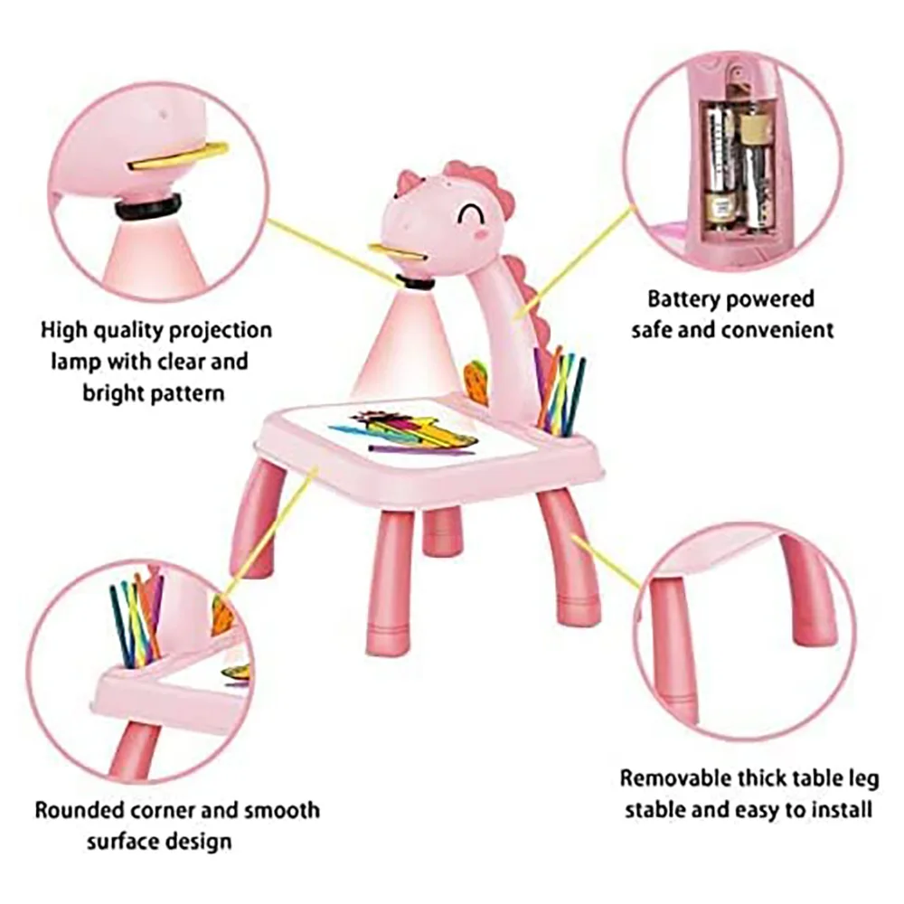 طاولة رسم مع الضوء والموسيقى للأطفال ، لعبة رسم بروجتور ، مجموعة طلاء الإسقاط للأطفال ، هدية وردية