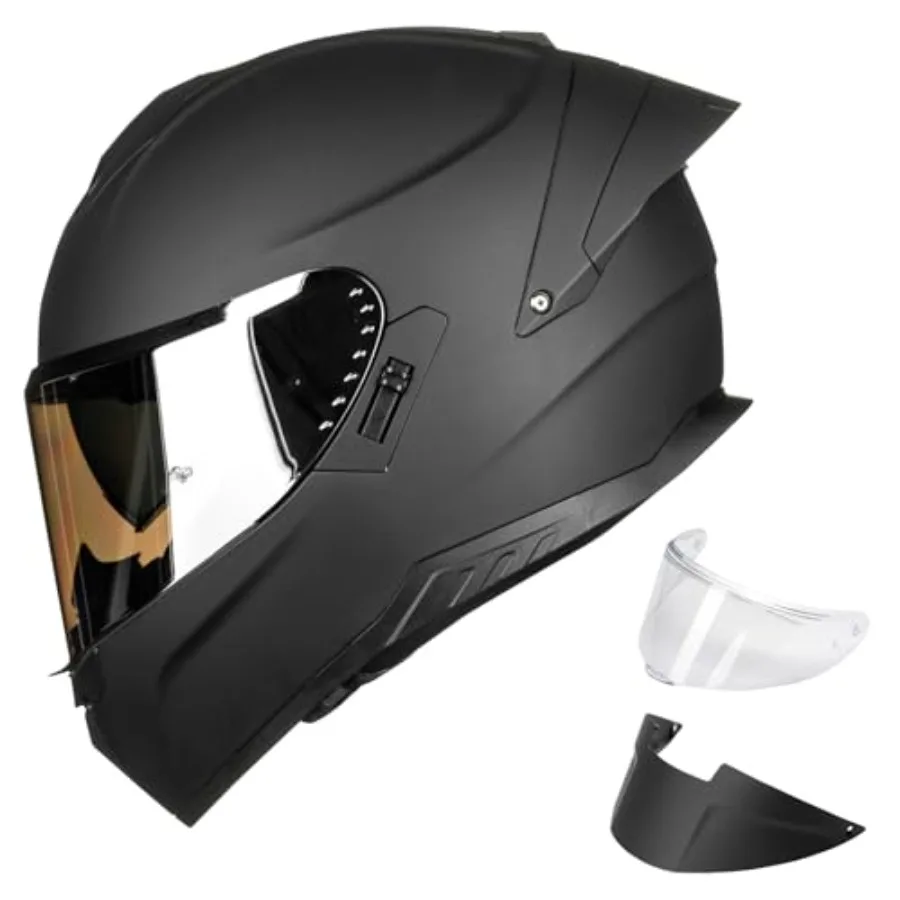 

Motorcycle Helmets Full Face for Adult Men Women DOT Certified, Polycarbonate Shell, Matte Black, Dual Visor 2 Spoilers for Str