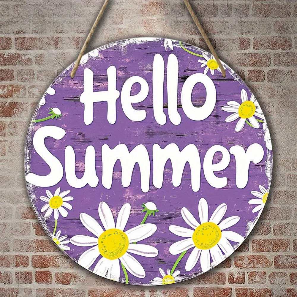 2D Flat, Pendant, Drop & Finial, Summer Greeting, Round Wooden Sign, Wreath Center, Wreath Sign, Wreath Decoration, Women'S Gift
