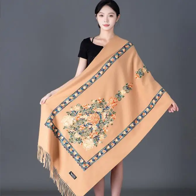 Fashion Shawl Cashmere Wrap Scarf Women Shawl Scarf Ethnic Style Warmth Luxury Warm Scarves Floral Women Embroidery Flower Shawl