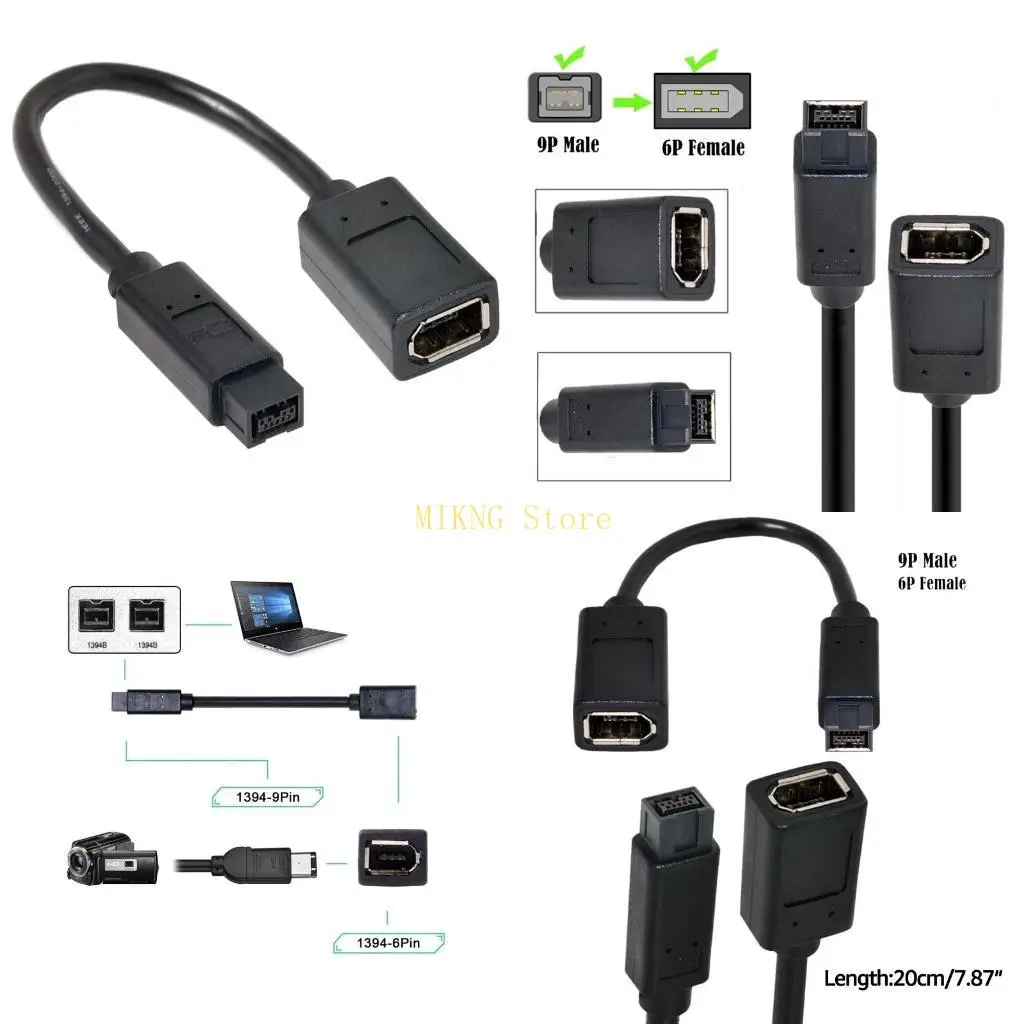 IEEE 1394 6Pin to 1394b 9Pin Firewire Adapter Wearproof Camera Connector Cord Best Sale
