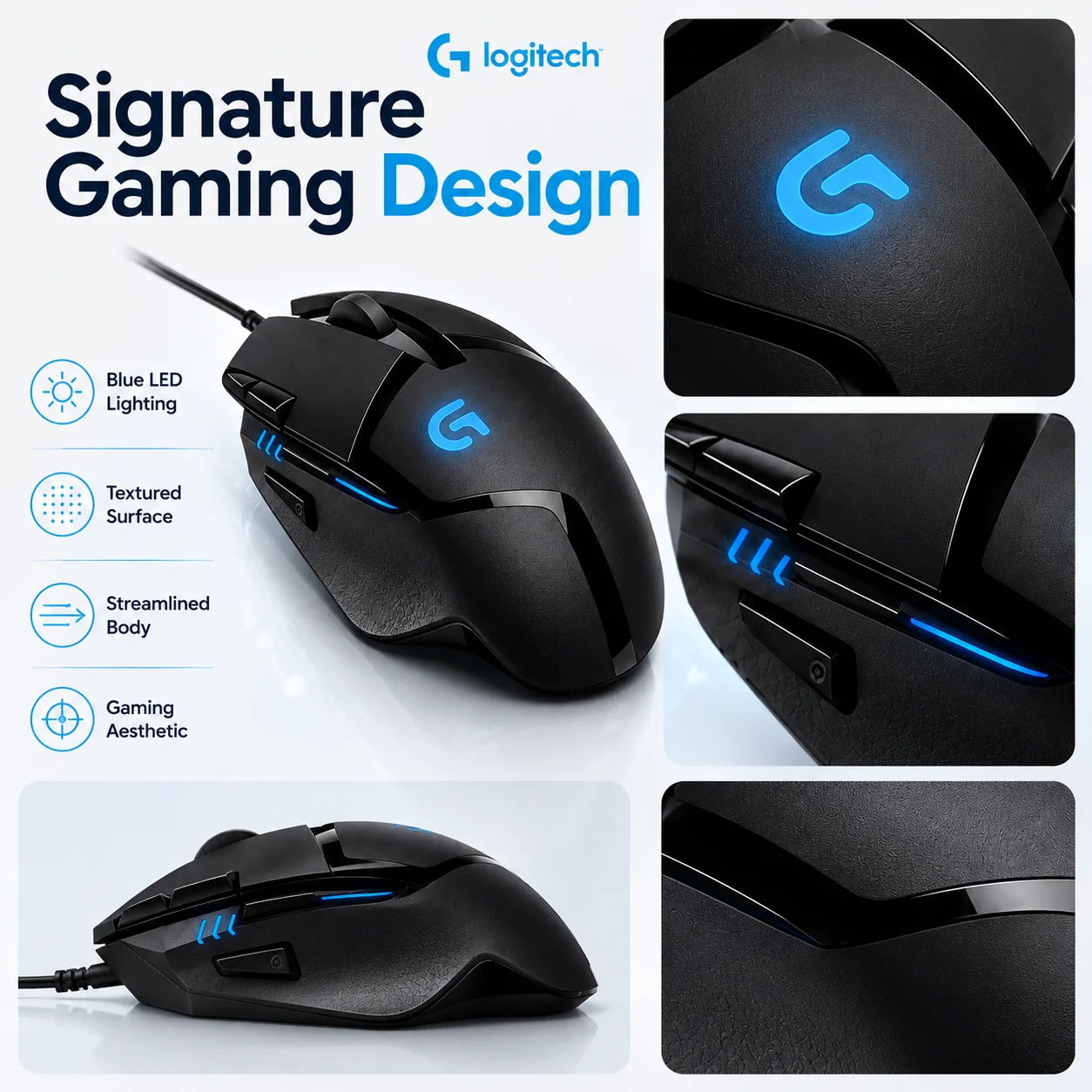 Mouse Gamer Logitech G402 Hyperion Fury com Fio, 4000 DPI, 8 Botões Programáveis, Fusion Engine para PC e Laptop
