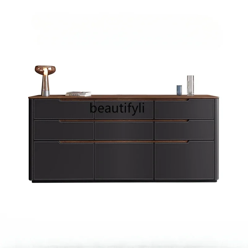 

cqyMedieval style side cabinet modern home locker retro saddle leather high TV cabinet
