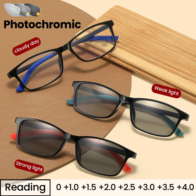 

Ultra Light TR90 Photochromic Reading Glasses Sports Style Anti Slip and Anti Blue Light Glasses Outdoor Cycling Sun Protection