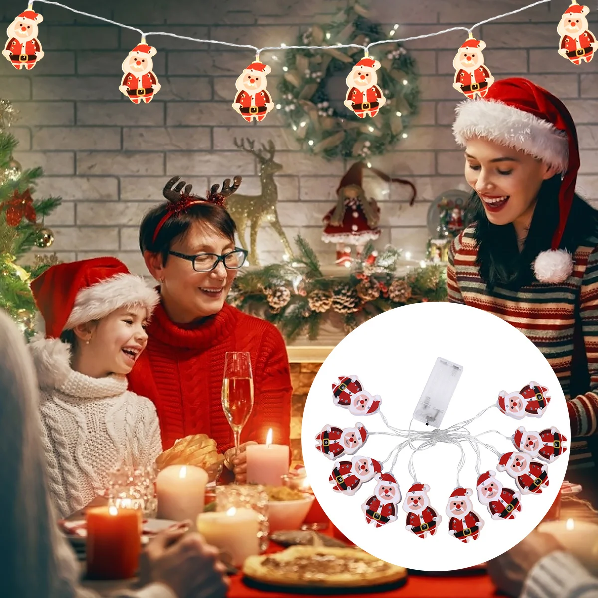 1 مجموعة LED سانتا كلوز سلسلة ضوء عيد الميلاد الدهون سانتا كلوز شكل ديكور داخلي غرفة نوم مصابيح حفلات LED سلسلة ضوء #3
