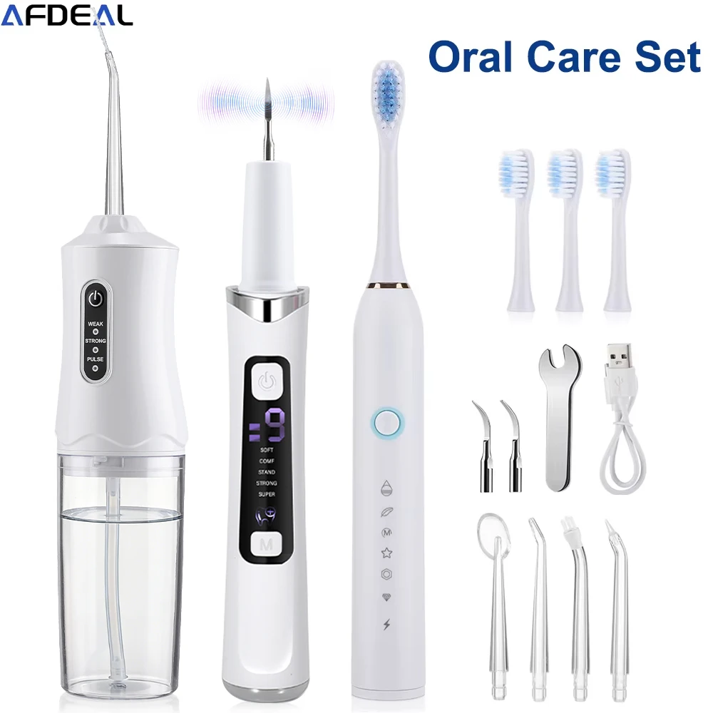 

Ultrasonic Tooth Cleaner Oral Irrigator Dental Scaler Water Flosser Jet Electric Toothbrush Oral Care Set Teeth Cleaning Tools