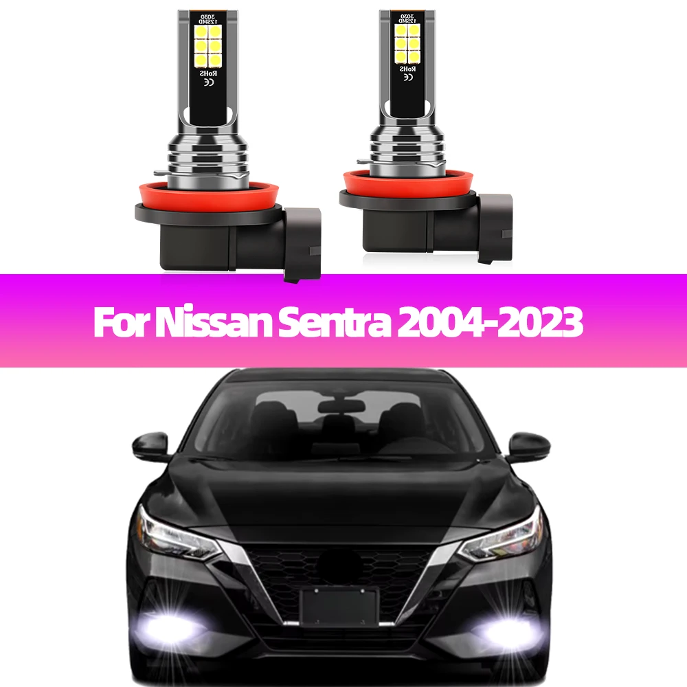 2Pcs For Nissan Sentra 2004 -2018 2019 2020 2021 2022 2023 Auto LED Fog Lamp Bulbs 12V Car Front Fog Light 6000K White Foglights