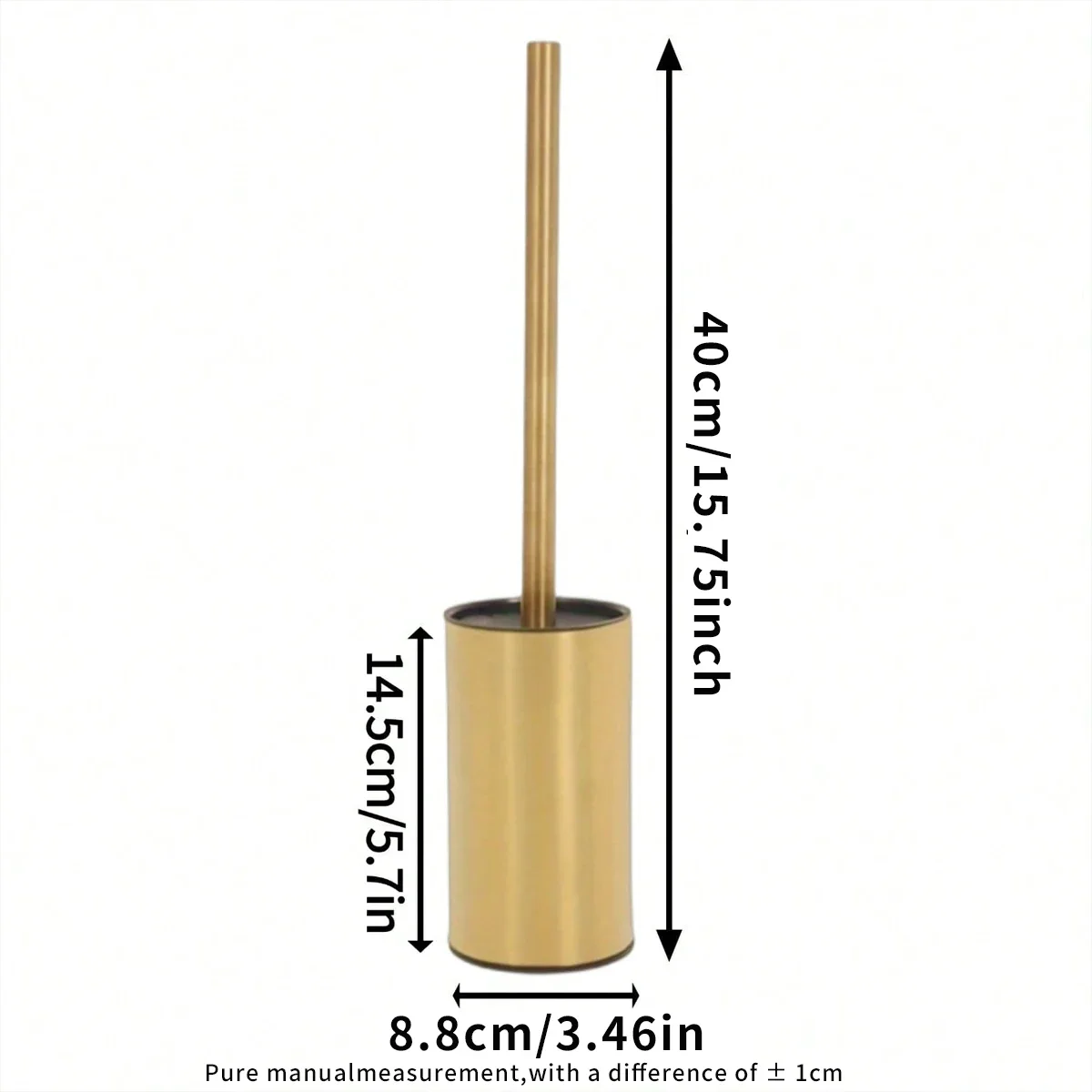 Golden round stainless steel toilet brush, with a 304 stainless steel long handle and heavy-duty base for bathroom deep cleaning