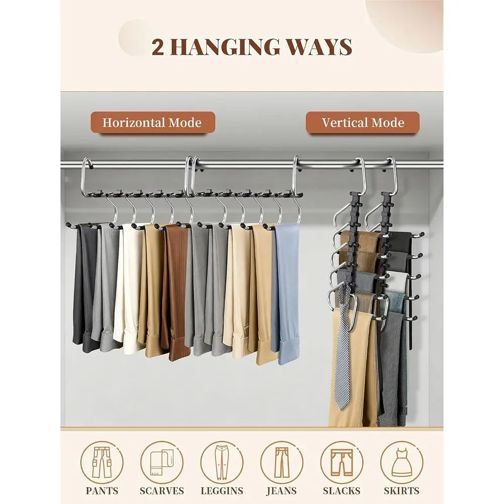 Space Saving Metal Closet Organizer, Anti-Slip Design, Multi-Layer Hangers for Jeans, Trousers, Skirts, Scarves, Slacks, Black view 4