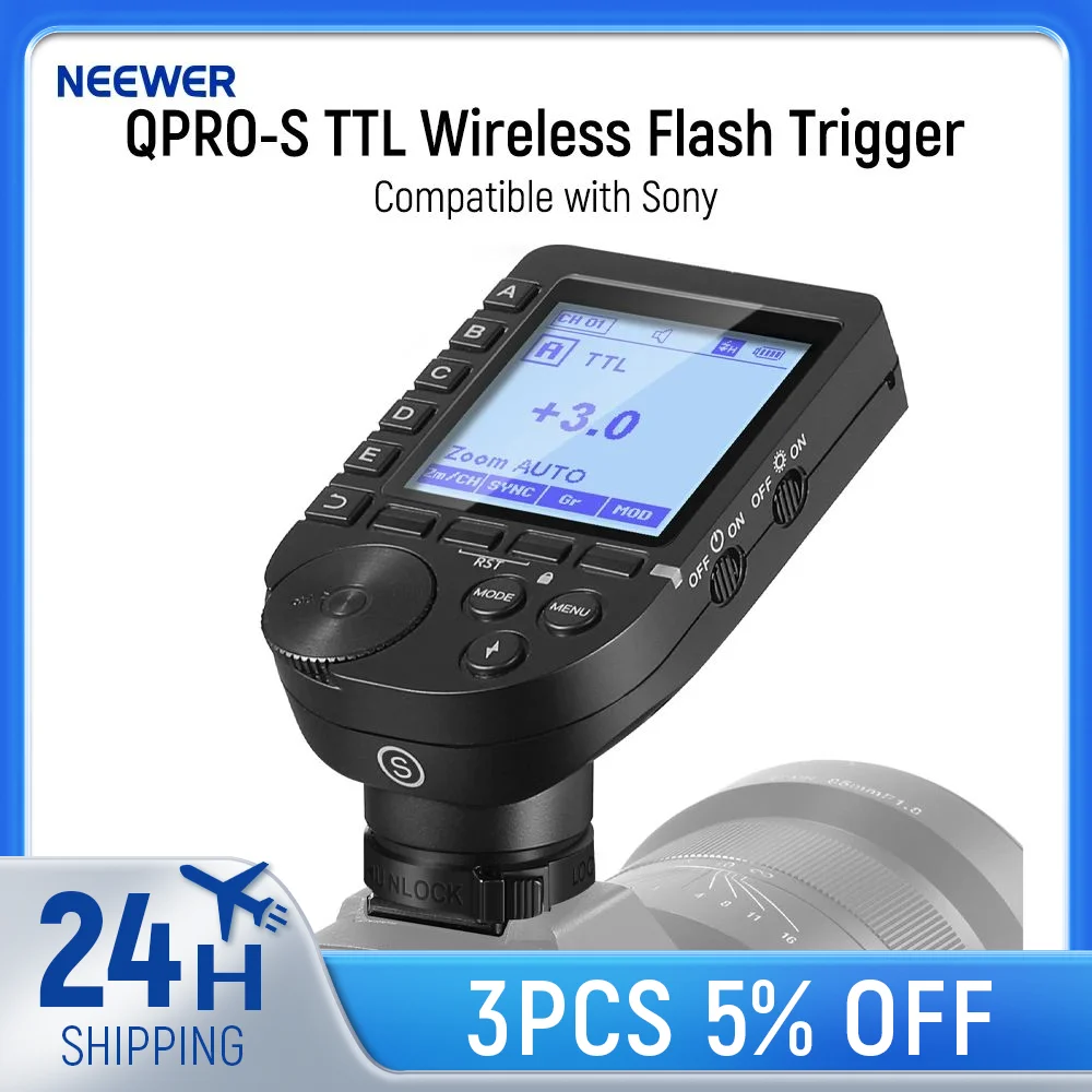 NEEWER QPRO-S TTL Wireless Flash Trigger Compatible with Sony 1/8000s HSS Large LCD Screen Slanted Design 5 Group Buttons 9