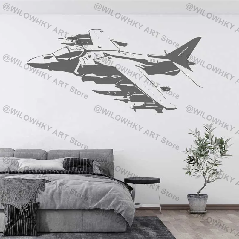 Hawker Siddeley Harrier AV-8 VTOL Fighter Military Academy Teen Kids Weapons Fans Home Bedroom Decor Vinyl Wall Decal Mural Gift