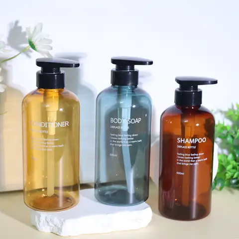 Doldurulabilir şampuan kremi vücut yıkama dağıtıcı seti baskılı harfler banyo sabun şişesi dağıtıcı duş pompası şampuan Dispen
