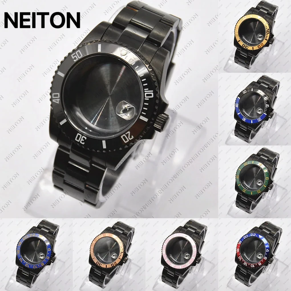 NEITON 40mm Black PVD case Sapphire glass Black NH35/36 ETA2836 Pearl DG2813/5833 Miyota 8215/8205 movement clear back