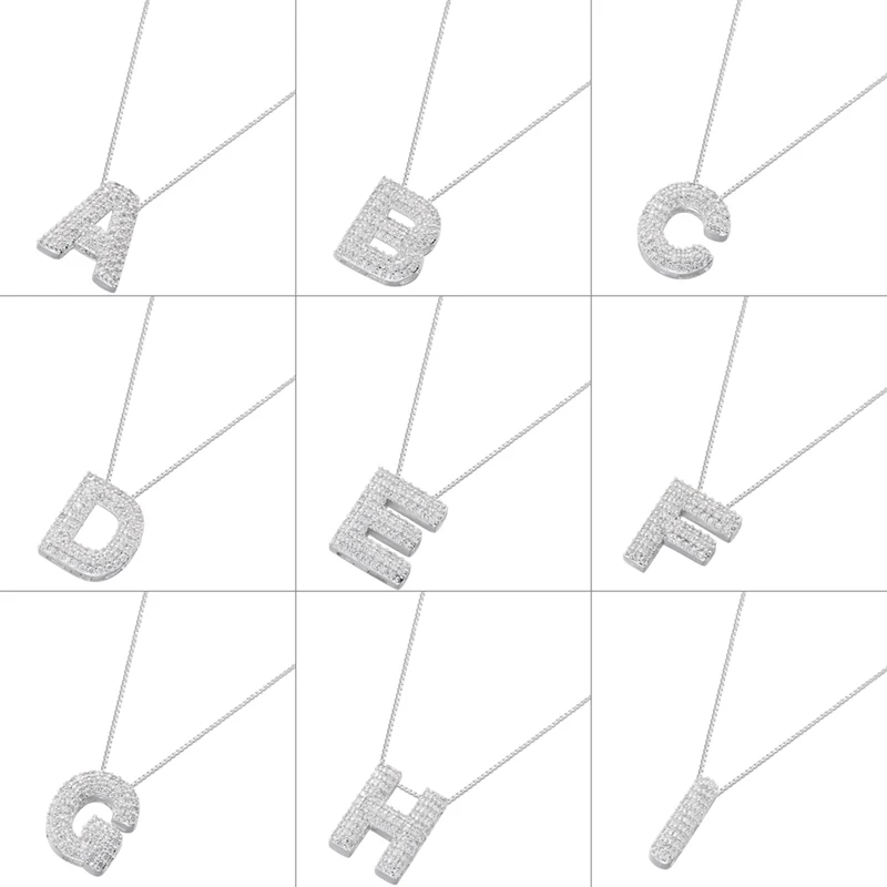 ZHUKOU 26 letters charms necklaces gold color A-Z initial charms beads women necklaces Cubic zirconia adjustble necklaces VL398