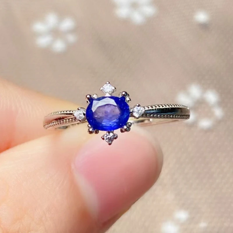 100% Genuine Sapphire Ring for Engagement 0.4ct 4mm*5mm Blue Sapphire Ring 925 Silver Jewelry for Woman