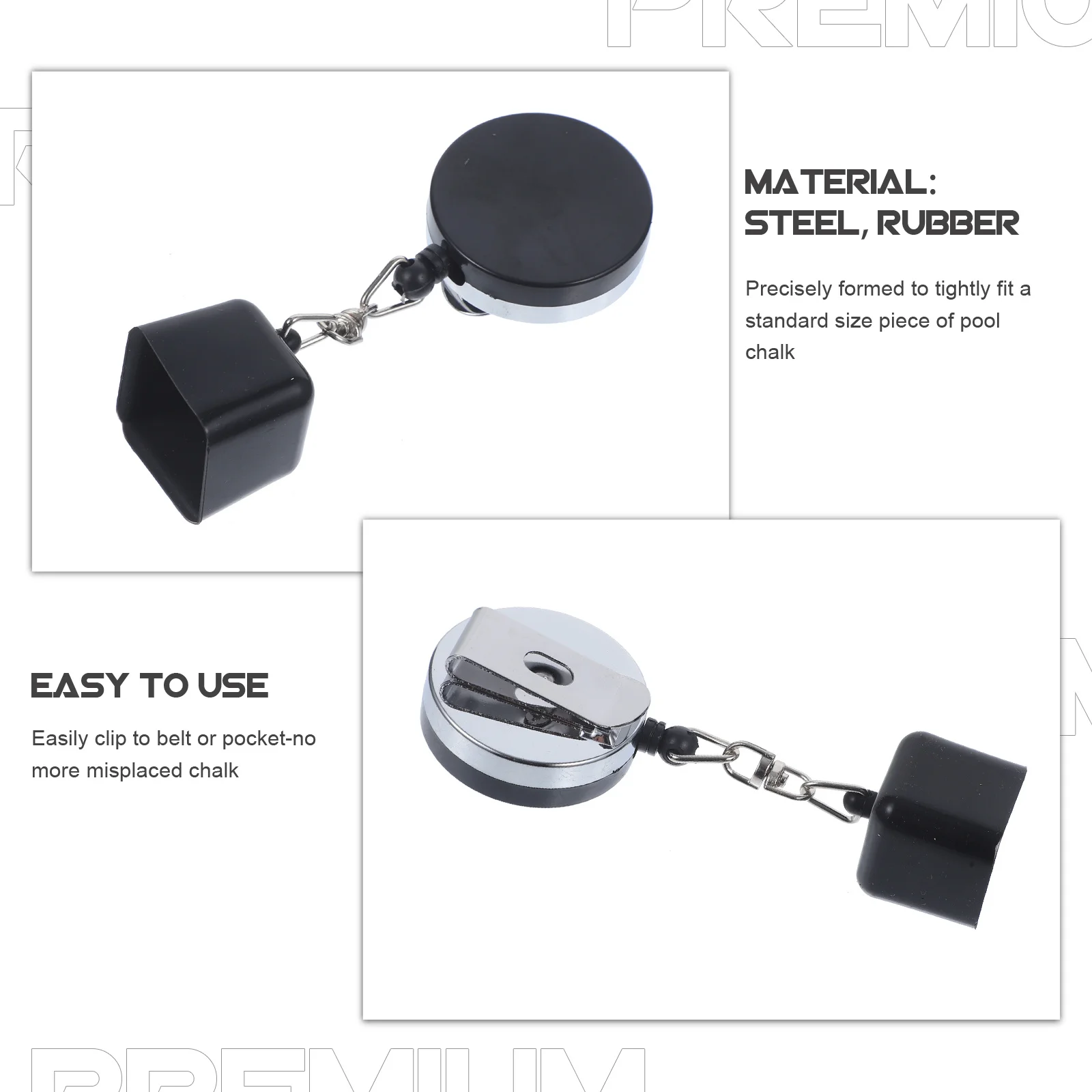 

Retractable Billiard Chalk Holder Black Steel Clip Belt Pocket Snooker Pool Chalk Holder Tight Fit Convenient Retractable Cord