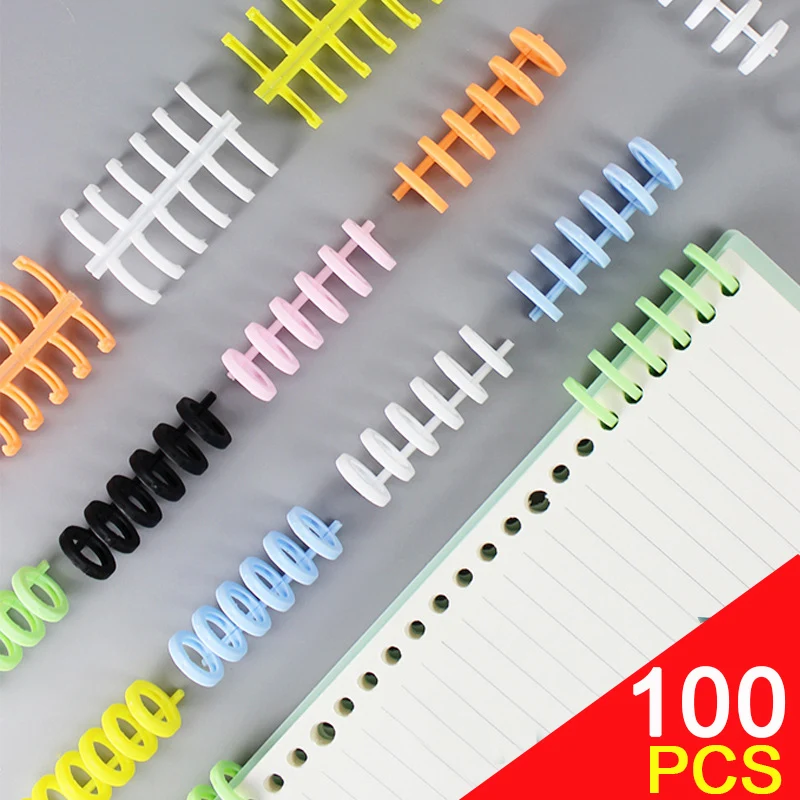 100 Pcs 6 Hole Loose-leaf Plastic Binding Ring Spring Spiral Rings for Kid A4 A5 A6 Paper Notebook Stationery Office Supplies