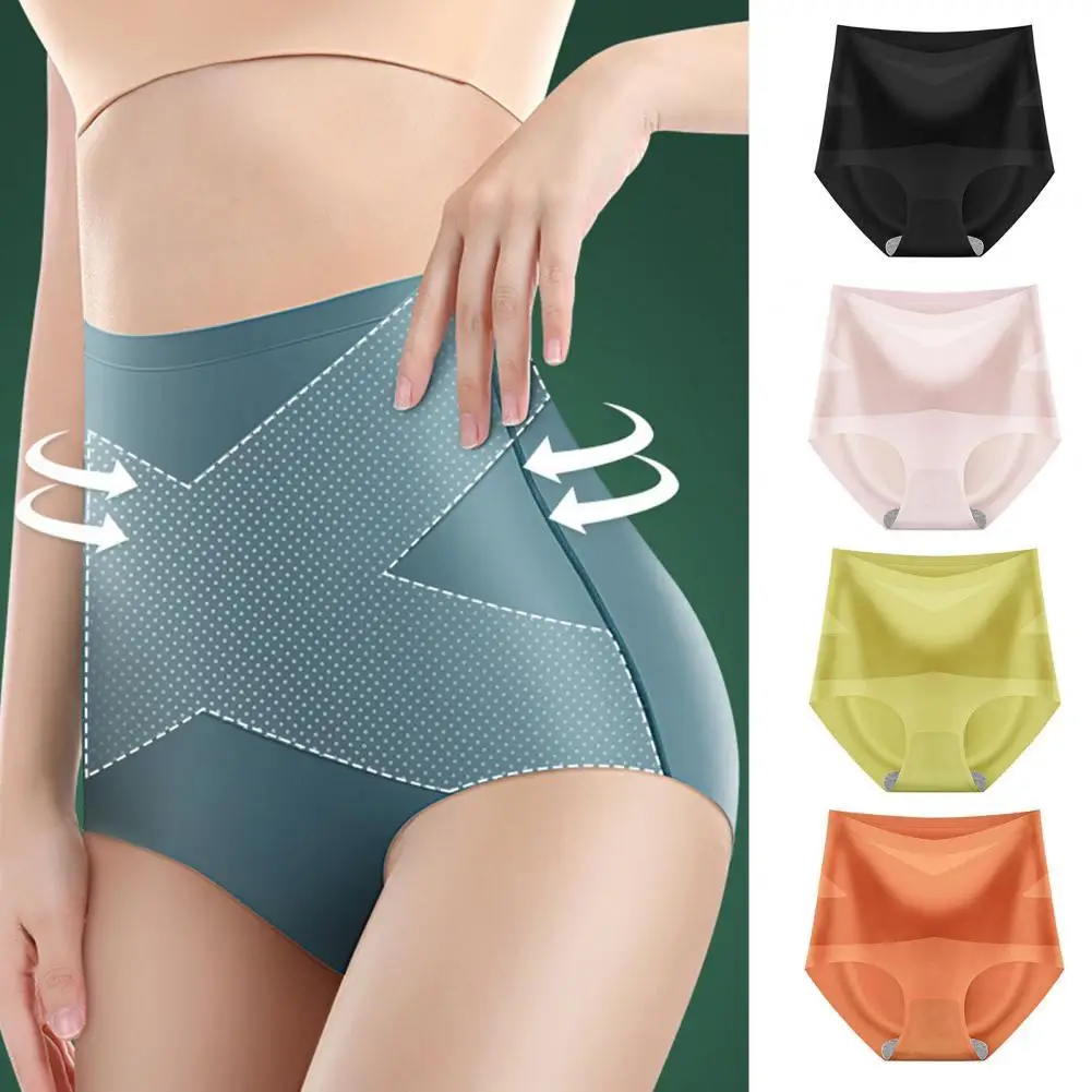 High Elasticity 3D Hip Lift Lady Panties Ice Silk High Waist Control Tummy Slimming Panties for Inside Wear