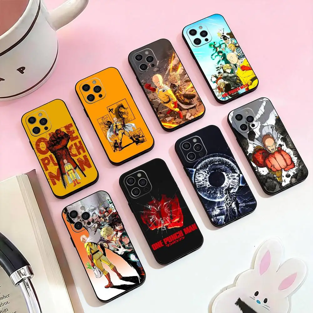 

Anime O-One P-Punch Man Phone Case For iPhone 17,16,15,14,13,12,11 Plus,Pro Max,Soft Silicone Black Cover