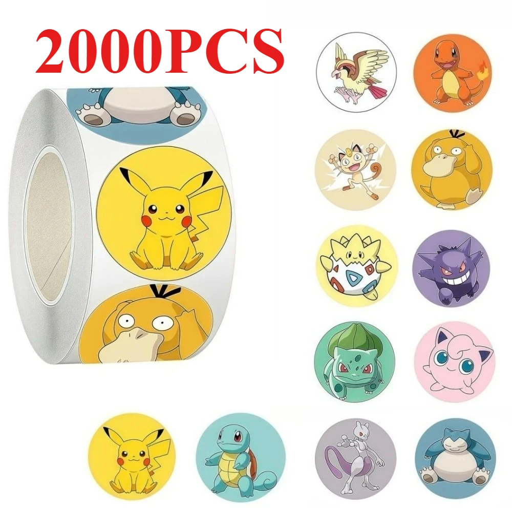 2000 Uds lindo Pokemon Pikachu rollo de pegatinas dibujos animados Anime sellado decoración DIY pegatina para portátil Graffiti Stiker regalo de recompensa juguete para niños