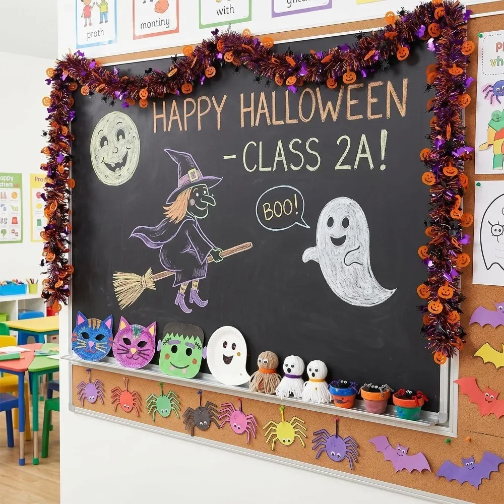 2/4M Schwarz-Orange Halloween-Girlande mit Kürbis-Ausschnitt, Gruselige Hängedekoration für Haustür, Outdoor-Halloween-Party-Zubehör – Detail 7