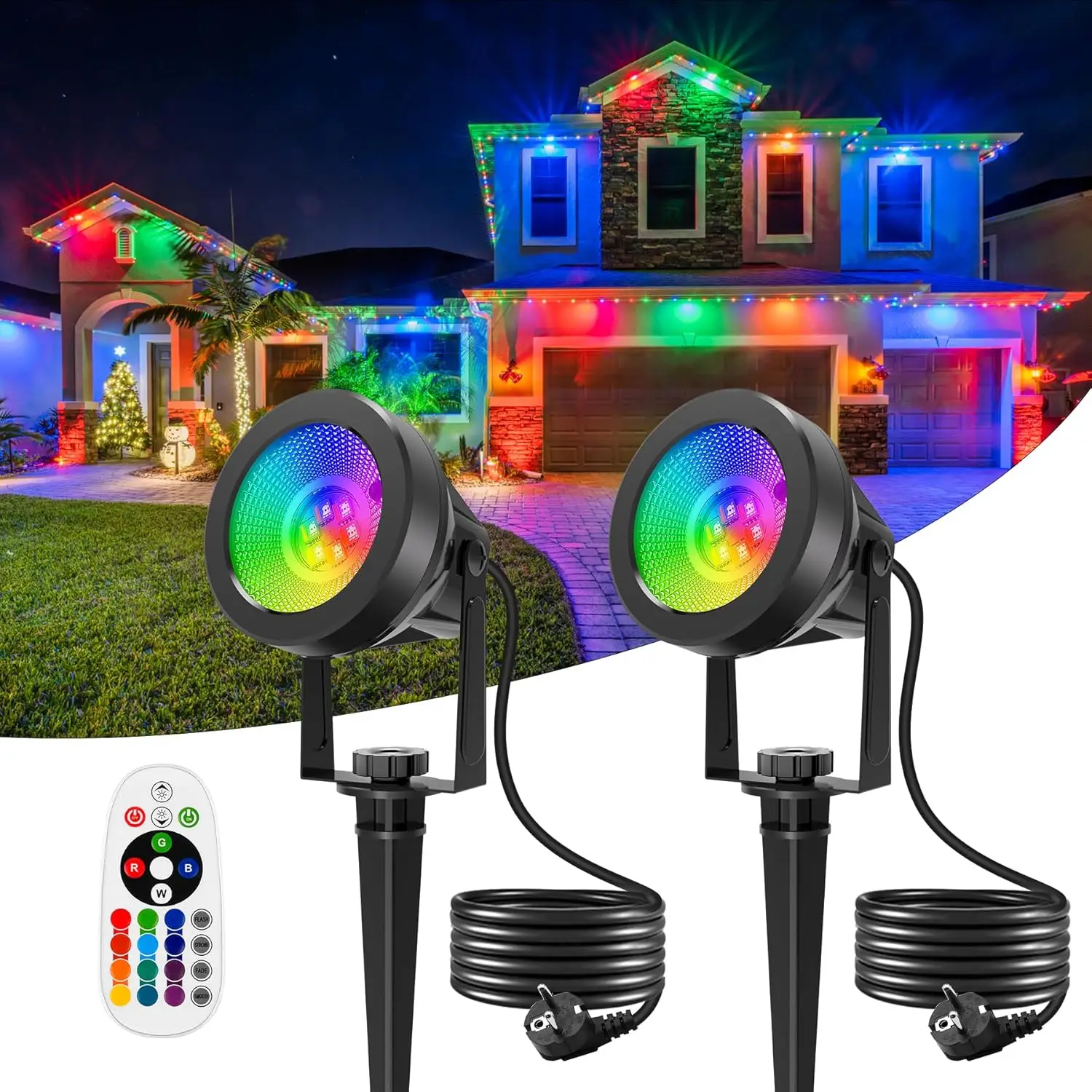 2pcs Garden Lighting with Electricity RGBW 16 Colours Garden Lighting RGB Changing Garden Spotlight IP65 Decorative Garden Lamp