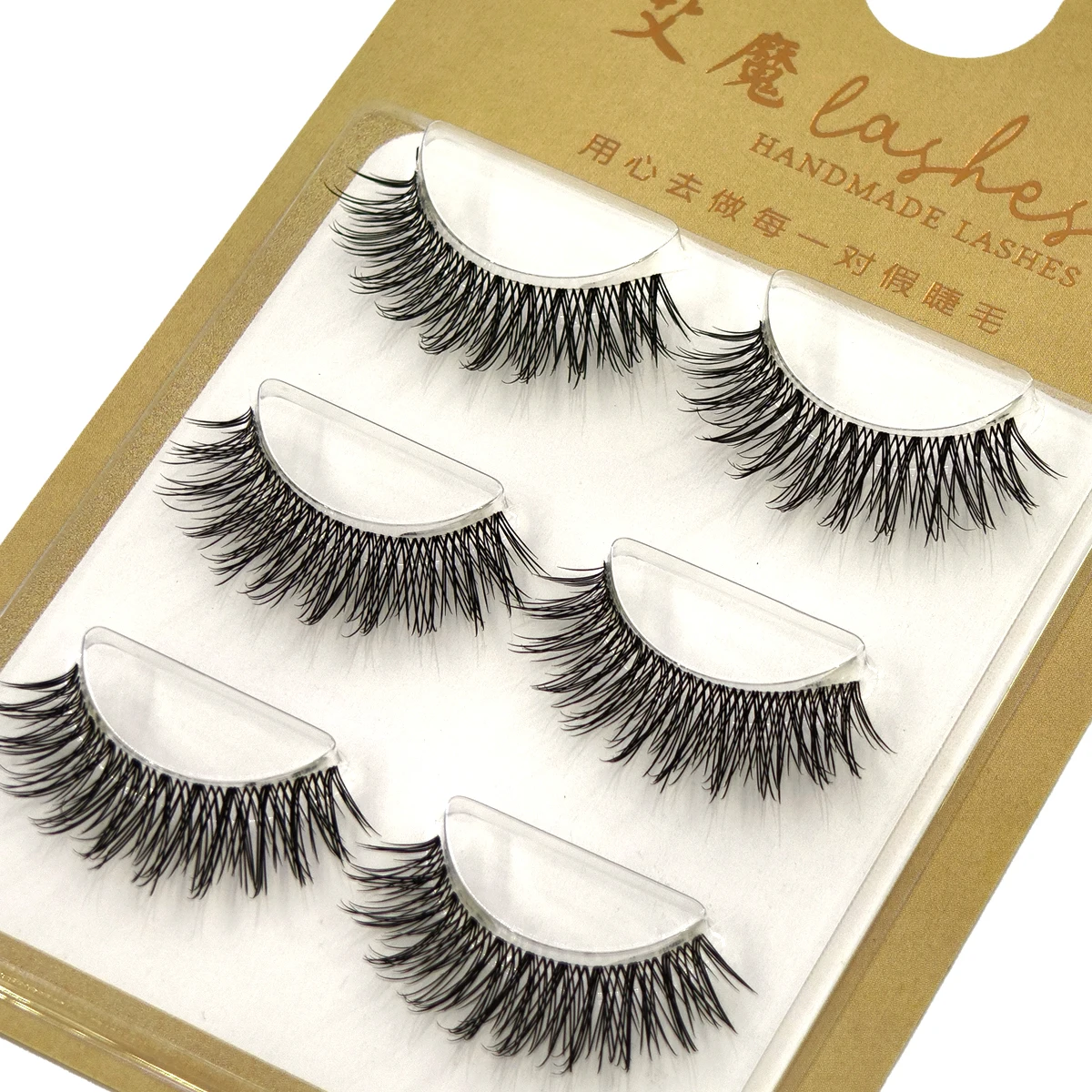 HBZGTLAD 3-Paar-Set, Katzenwimpern, flauschig, Manga, dramatische falsche Wimpern, weiche Kreuzfee, künstliche Nerzwimpern, Dehnungs-Make-up