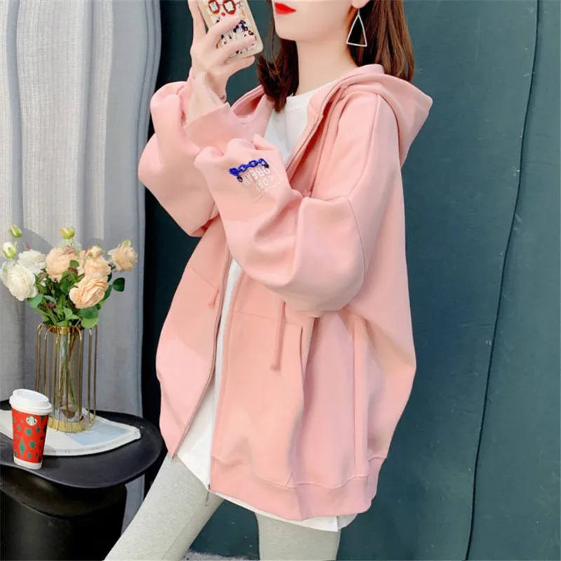 

Preppy Style Zip up Hoodies for Woman Oversized New in Korean Fashion Hooded Sweatshirts Female Fleeced Warm Loose Zipper Tops