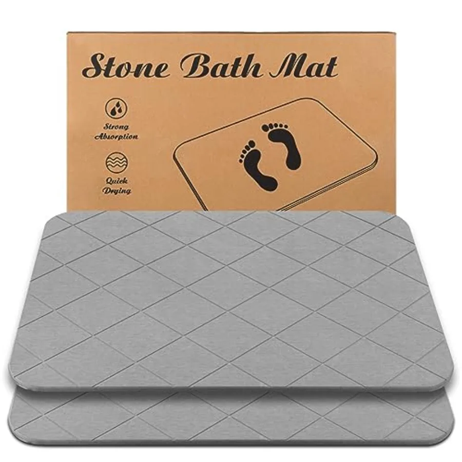 

Stone Bath Mat Diatomaceous Earth Shower Mat Non-Slip Super Absorbent Quick Drying Bathroom Floor Mat 2 Pack Grey Pattern 2