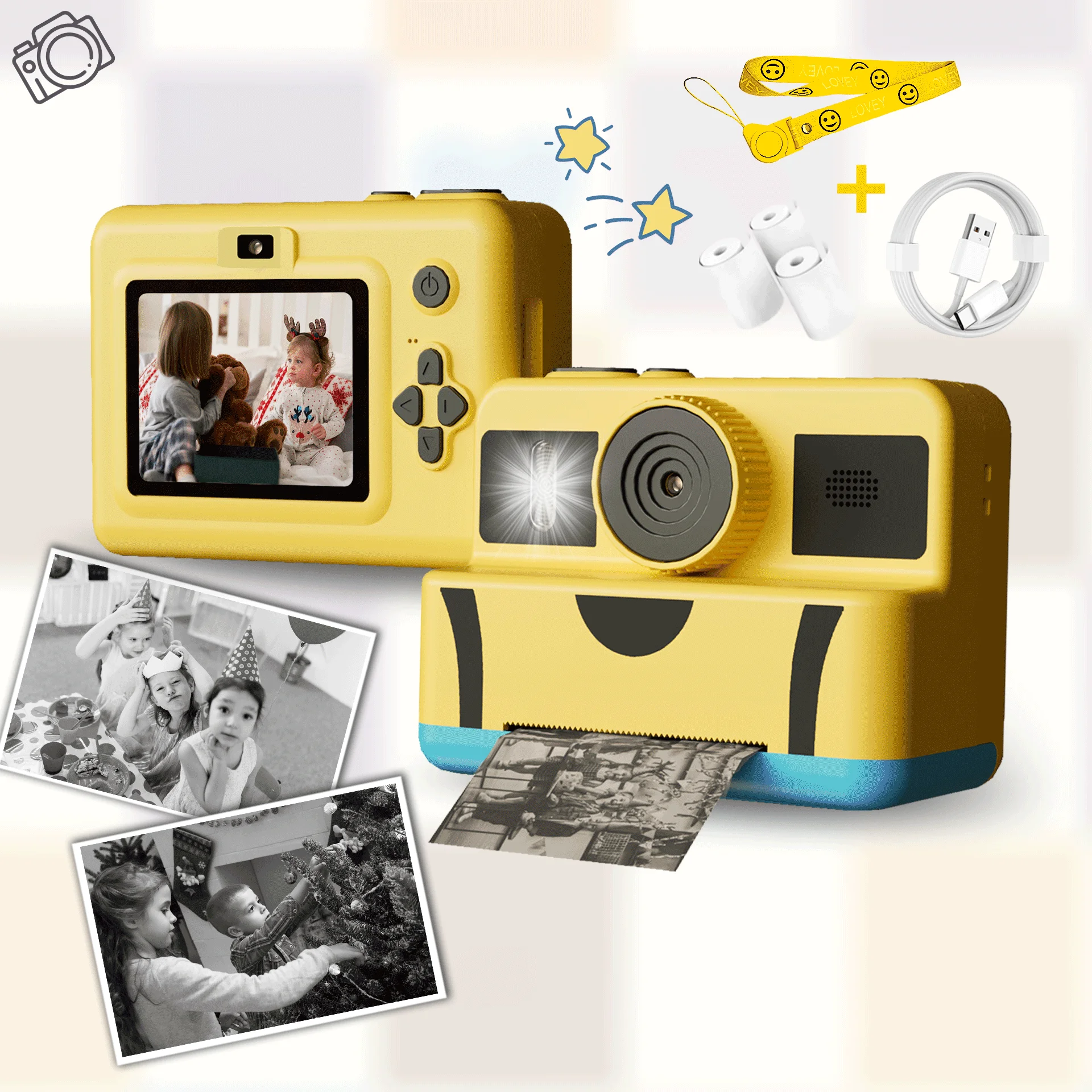 

Детская фотокамера Мгновенной Печати, цифровая фотокамера со вспышкой, рождественские подарки для детей 3-12 лет, фотокамера с нулевым чернильным принтом
