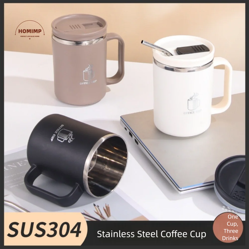 

Double-Wall Mug 304 Stainless Steel with Drinking Straw Thermal Water Cup Sealed Leak Proof Large Capacity Milk Tea Cup Milk