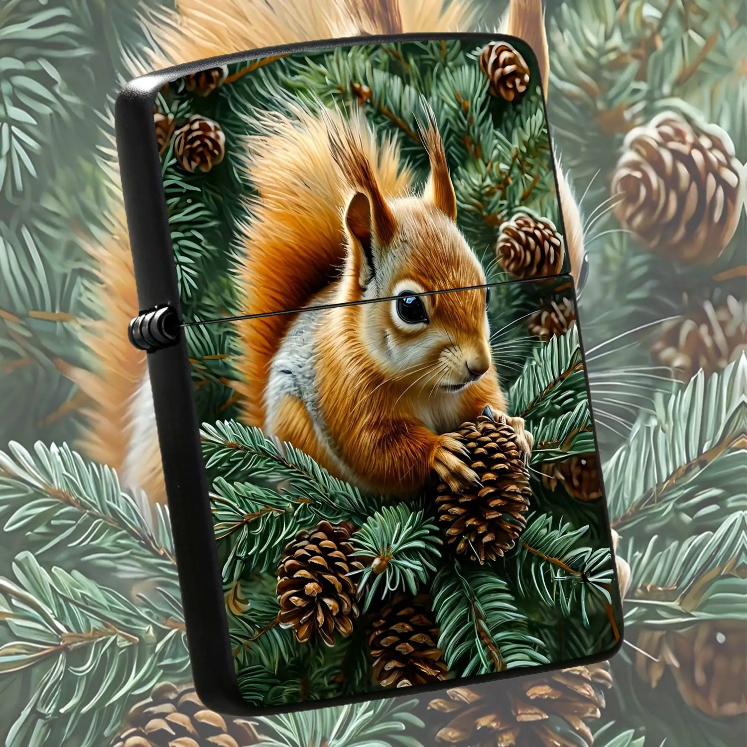 Cute Vibrant Red Squirrel with Pine Cones Pattern Portable Lighter, Exquisite Decorative Accessory for Outdoor Camping Hiking Travel, Thoughtful Unique Gift for Nature Enthusiasts and Family Frie A Humorous And Interesting Lighter
