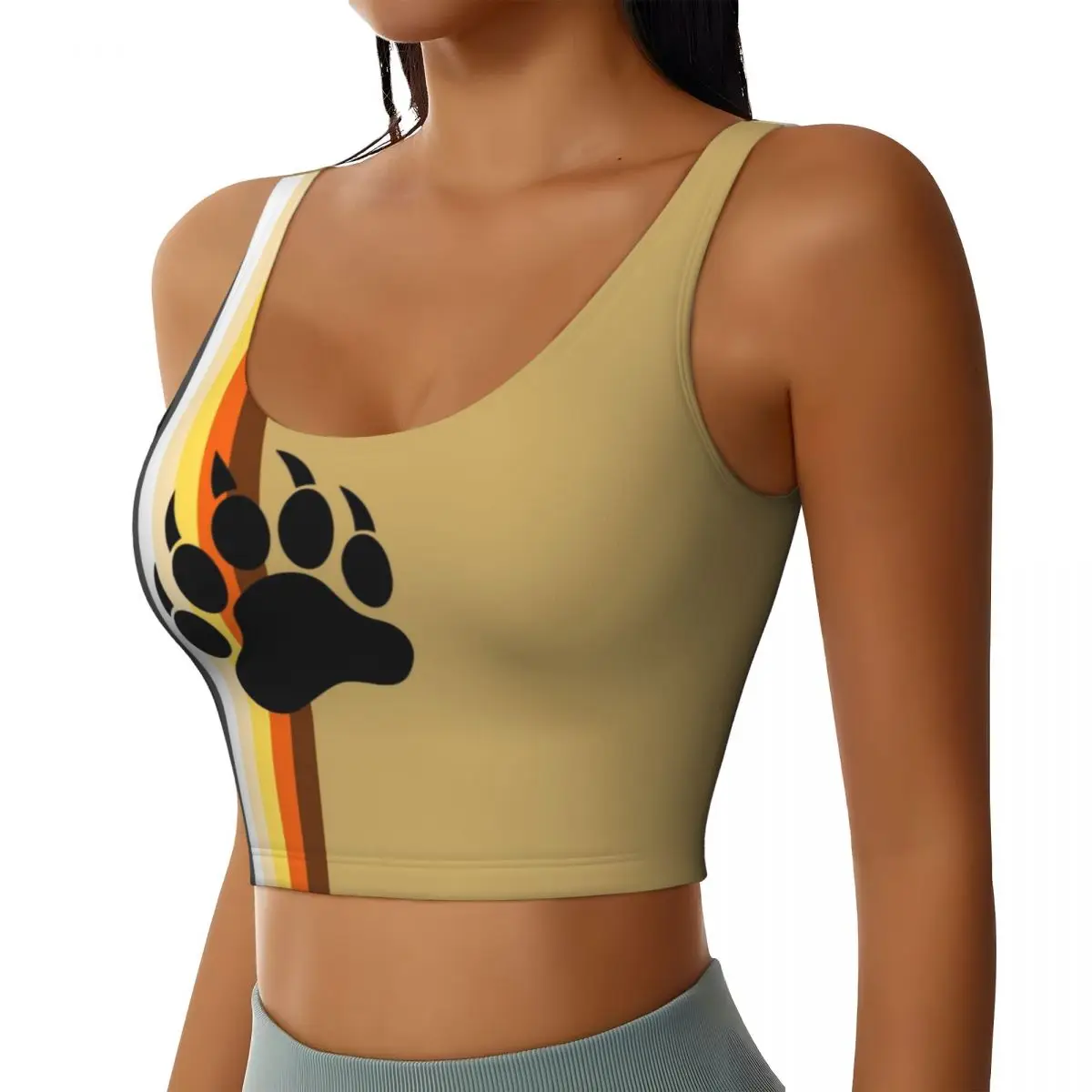 Custom Gay Bear Paw Flag GLBT Sports Bra for Women LGBT Lesbian High Impact Workout Yoga Crop Top