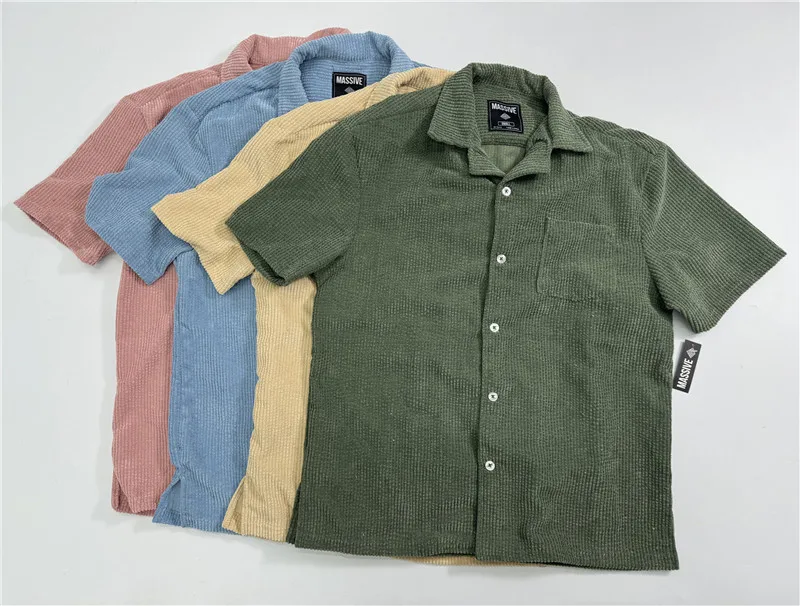 

Мужская летняя повседневная рубашка свободного кроя с воротником-стойкой из вельвета, однотонная, для работы и отдыха