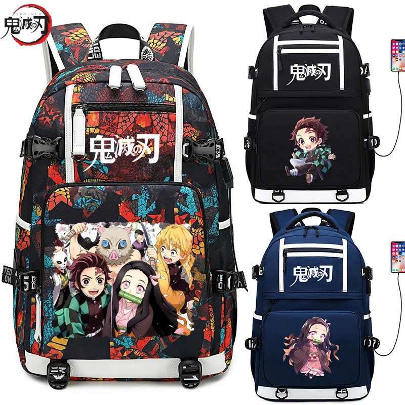 Demon pogromca plecak Kimetsu No Yaiba Kamado Tanjirou plecak na laptopa męskie torby podróżne z Anime USB Oxford tornister prezent dla dzieci