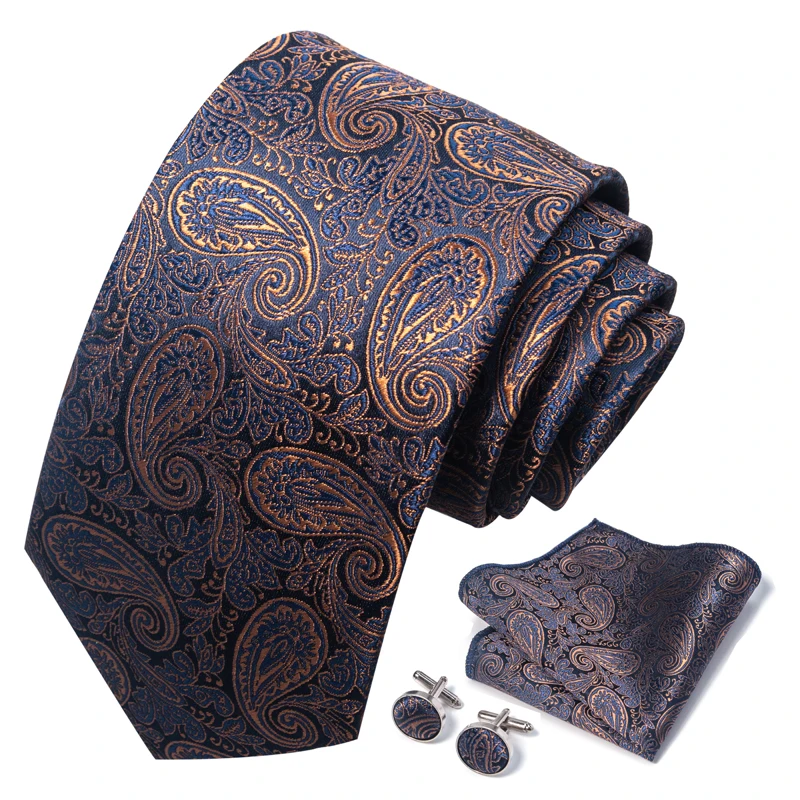 3-teiliges Herrenanzug-Accessoire-Set: Herrenkrawatte, Einstecktuch und Manschettenknöpfe, geeignet für formelle Geschäftsanlässe und Hochzeiten – Detail 2