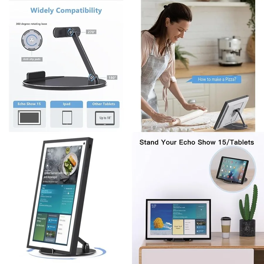 

Swivel and Tilt Stand for Echo Show 15, Aluminum Stand for Show 15.6" Smart Display and Up to 18" iPad/Tablets, with 360 Degree Rotating Base, Viewing Angle Adjustable, No Need Mounting (Black)