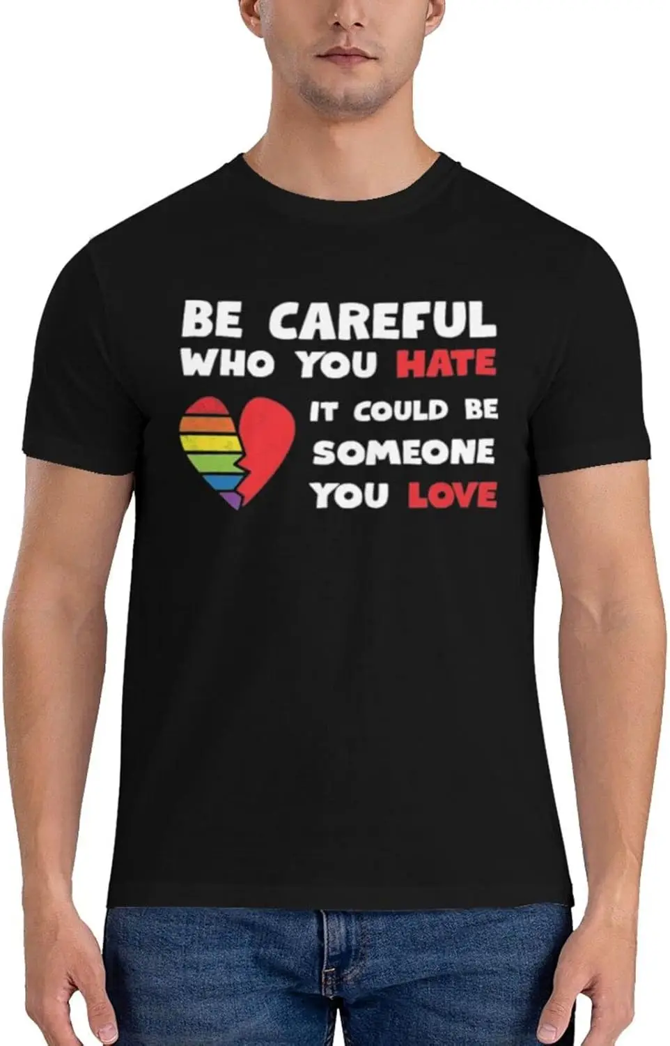 YvoneDBrownn Be Careful Who You Hate It Could Be Someone Men's T-Shirt Crewneck Cotton Black T-Shirts for Men