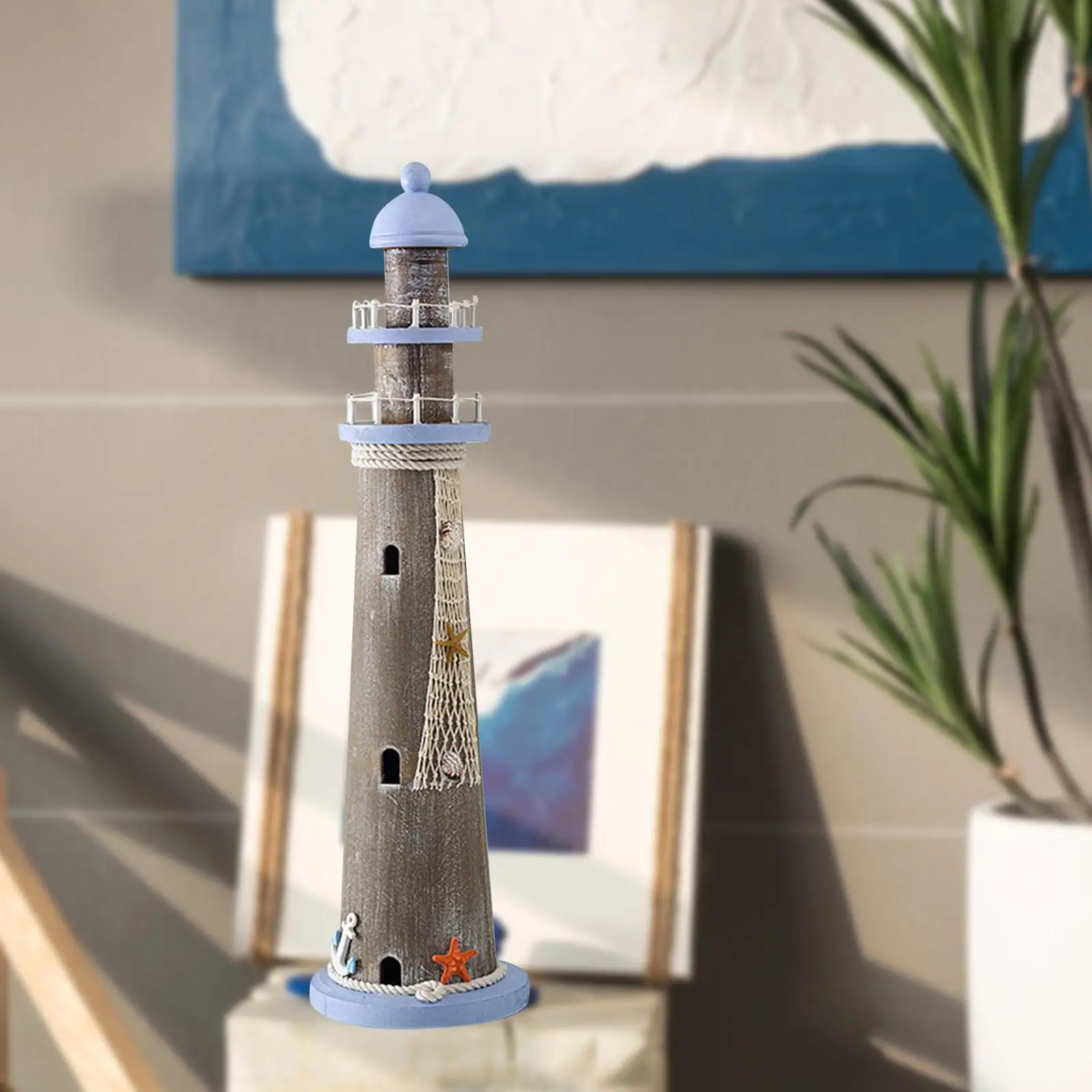 

Wooden Lighthouse Statue Decorative Figurine for Cabinet Fireplace Bedroom