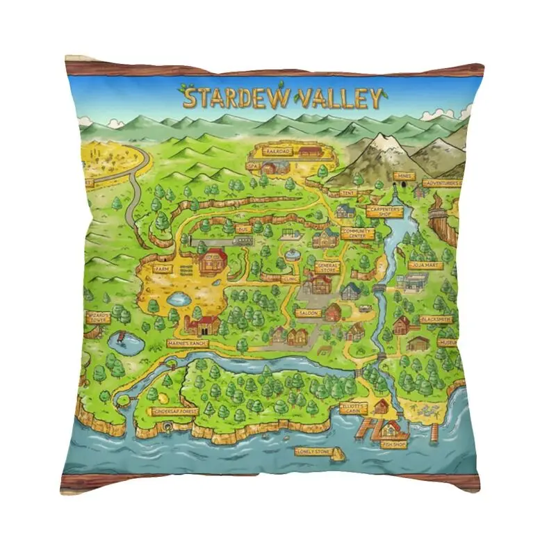 Vibrant Stardew Valley Map Square Throw Pillow Cover Home Decor 3D Two Side Print Video Games Cushion Cover for Sofa