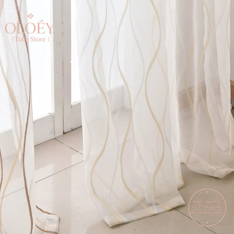 

Simple Stripe Window Curtain Sheer Voile Tulle Drapes for Living Room Kids Bedroom European Style Custom Size Soft Veil Curtains