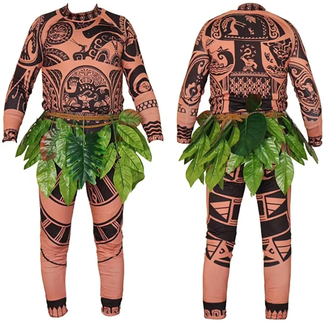 Polynesisches Stammes-Demi-Gott-Tattoo-Print-Set aus Oberteil und Hose für Sommer, Halloween, Karneval, Cosplay für Jungen, Männer, Erwachsene und Kinder – Detail 9