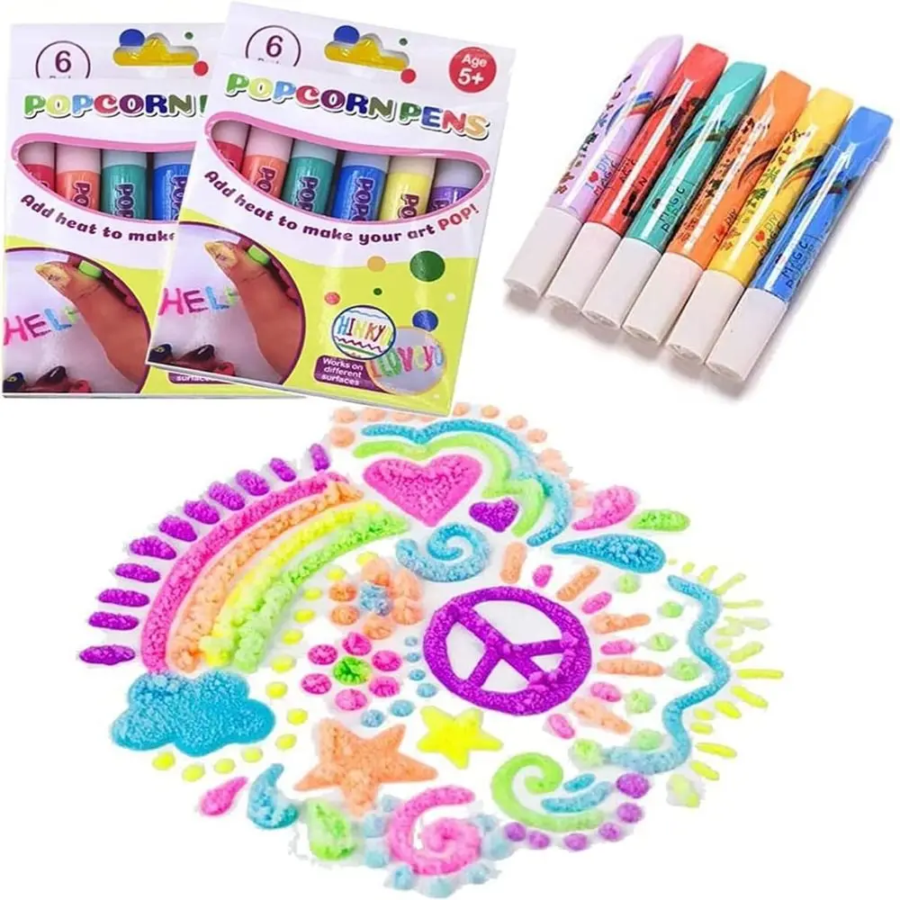 2 Sets Popcorn Paint Pens, 3D Bubble Puffy Drawing Markers, Heat Activated DIY Art Painting Pens for Kids Crafts