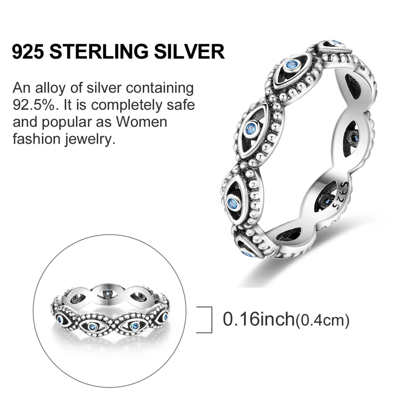 Women's 925 Silver Blue Devil's Eye Ring