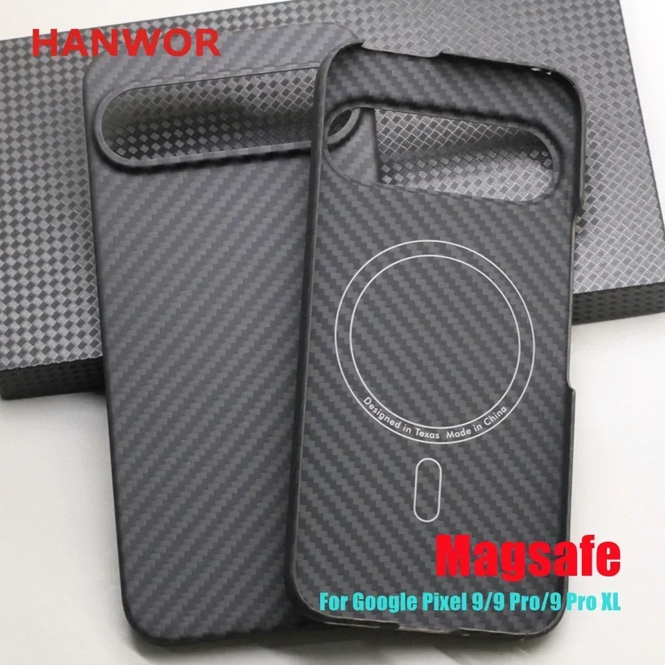 HANWOR Carbon Fiber Magnetic Case for Google Pixel 9 / 9 Pro / 9 Pro XL Cases Support Magsafe 600D Ultra-thin Aramid Fiber Cover