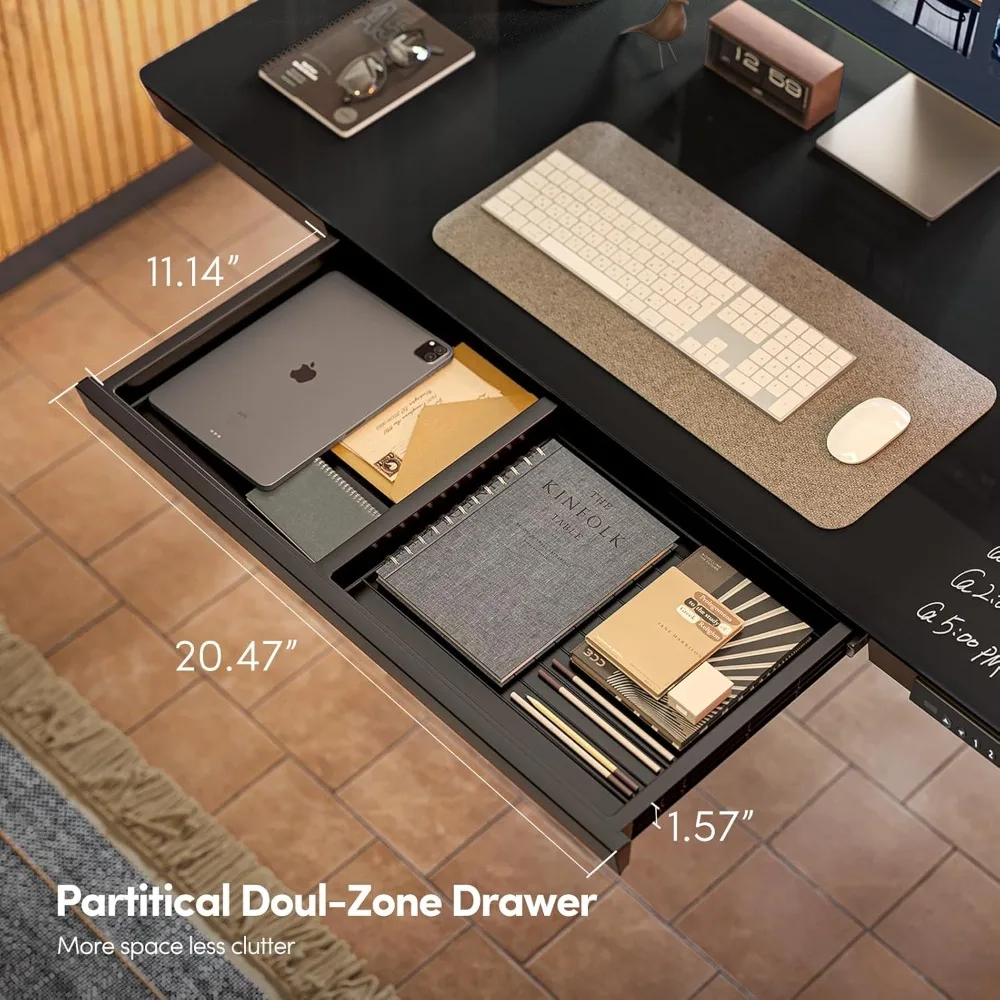 مكتب بارتفاع كهربائي قابل للتعديل - 48 × 24 مع أدراج، سطح زجاجي كامل، قطعة واحدة سهلة التجميع #3