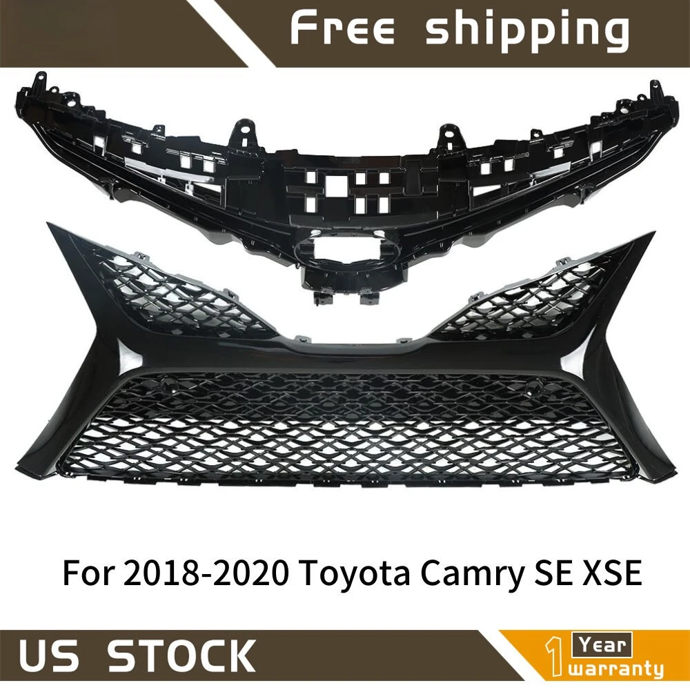 

Front Upper&Lower Grille Set Grill Gloss Black For Toyota Camry SE XSE 2018-2020