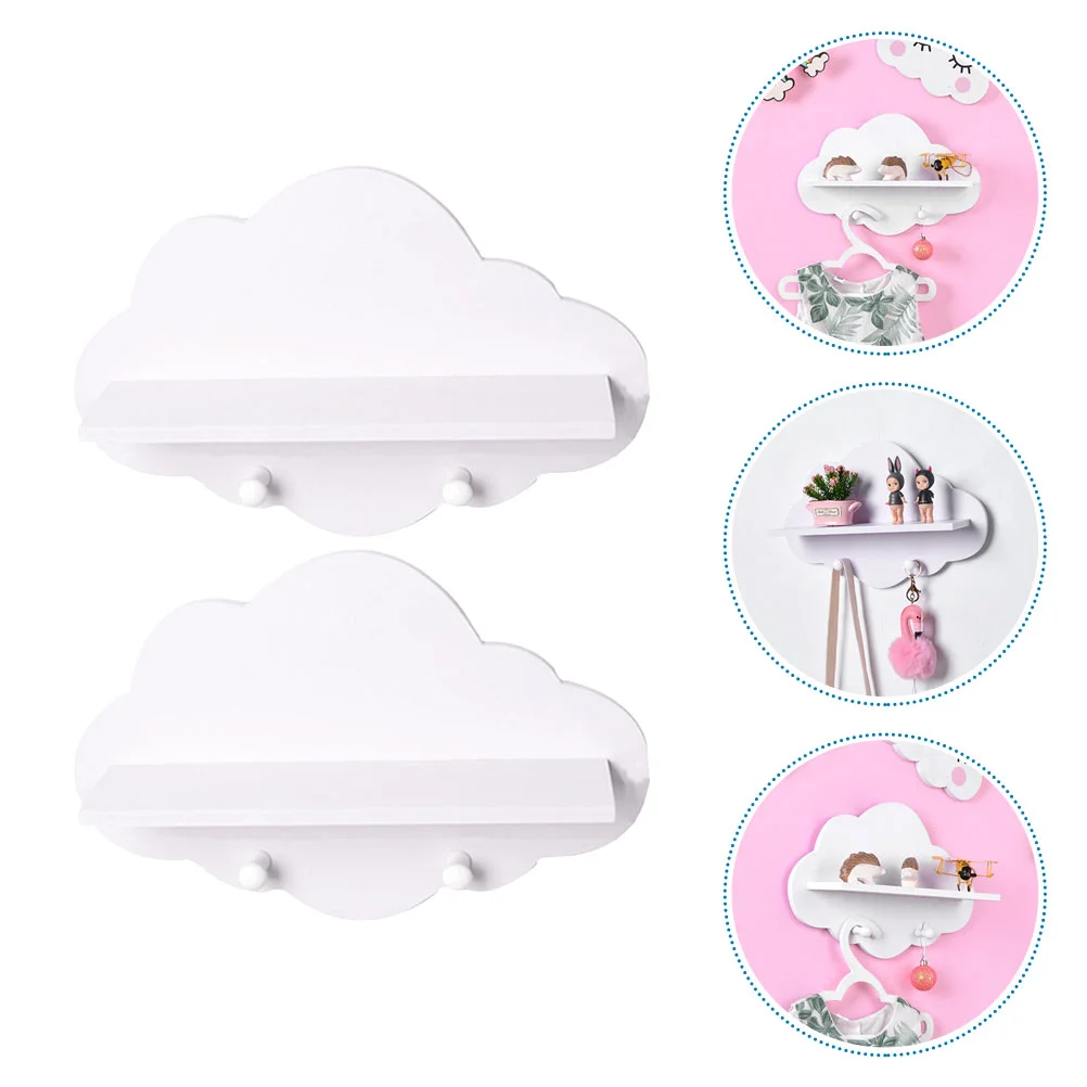 

2 Pcs Shelf Toiletries Holder Cloud Multifunction Space-saving Nail-free Storage Rack Wooden Bathroom Supply Punch-free Wall