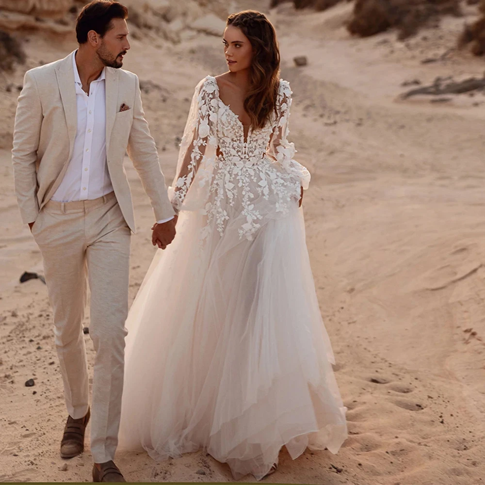 Wykwintne suknie ślubne bez ramiączek, szyte na miarę, z długim rękawem, suknia dla panny młodej, plisowana, z aplikacjami, linia A, tren dworski, فستان حفلات